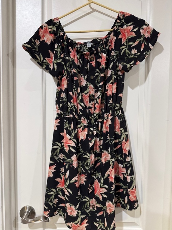 for justify Dresses & Skirts - Women’s Black One-Shoulder Floral Dress with Pink Lily Print / AA47